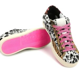 NWOT Anthropologie P448 John Sneakers in Genuine Leather And Multiprint Fur